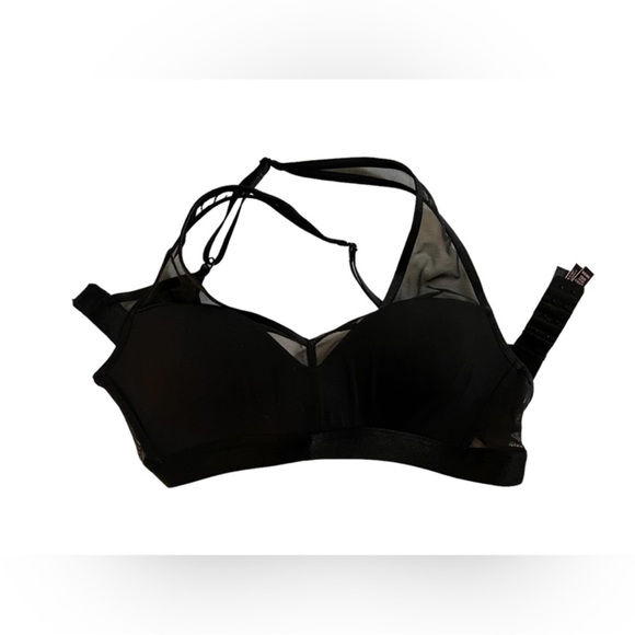 Victoria secret black padded bra cross cross straps sheer black strap solid 34b - Picture 5 of 6